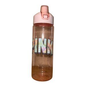 Pink Logo Plastic Water Bottle With Flip Straw Lid - 14 Oz